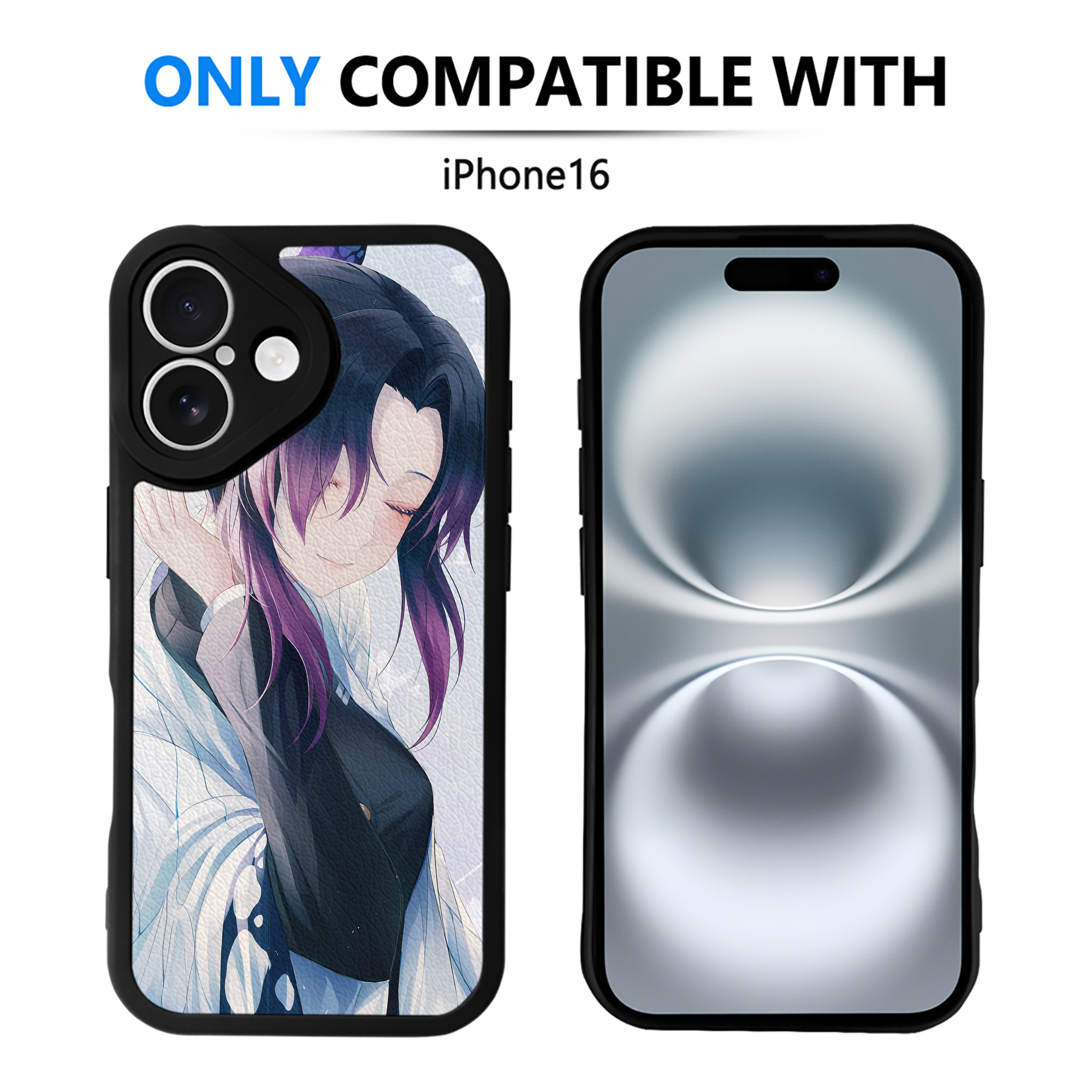 （画像用） 鬼滅の刃（きめつのやいば）蟲柱-胡蝶 しのぶ／こちょう しのぶ Kochou Shinobu 【iPhone 16シリーズ対応】シリコンスマホケース（レザー調） 材質：シリコン